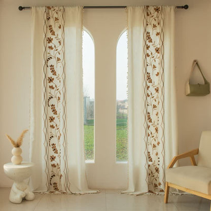 Ownkoti Floral Vine Light  Filtering Curtain with Tassels - image 1