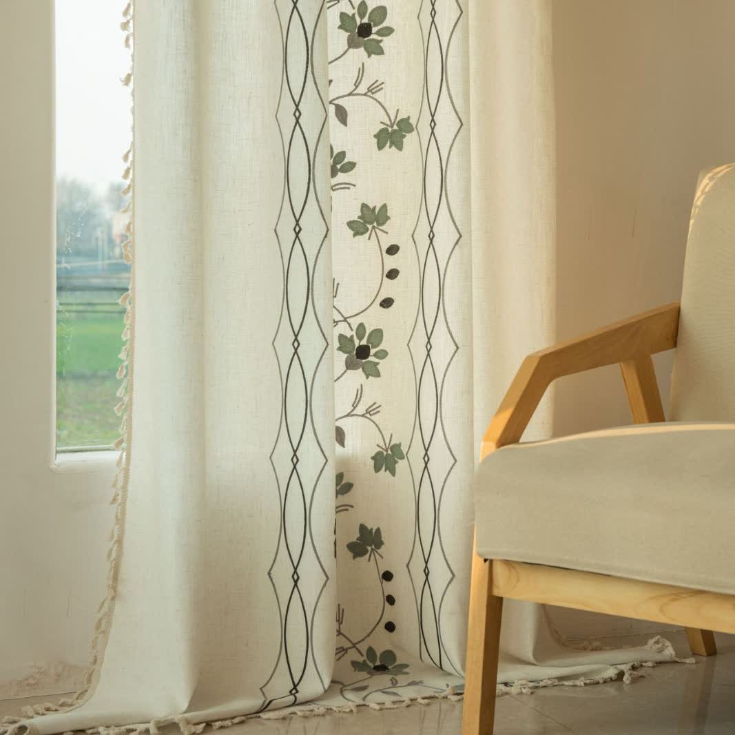 Ownkoti Floral Vine Light  Filtering Curtain with Tassels - image 10