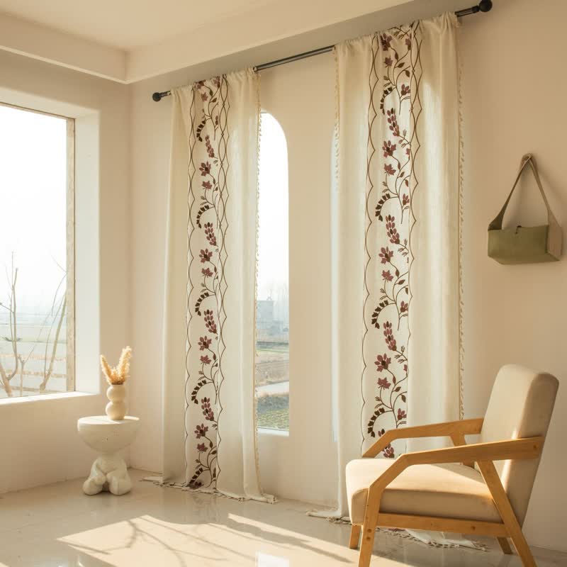 Ownkoti Floral Vine Light  Filtering Curtain with Tassels - image 6