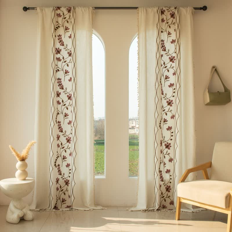 Ownkoti Floral Vine Light  Filtering Curtain with Tassels - Purple - Grommet - 59" x 110" - image 5
