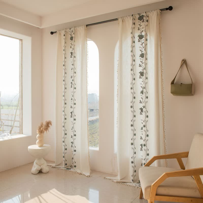 Ownkoti Rose Floral Vine Tassel Curtain - image 1