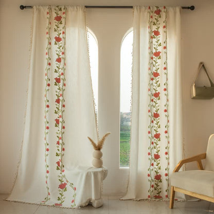 Ownkoti Rose Floral Vine Tassel Curtain - Pink - Grommet - 59" x 110" - image 7