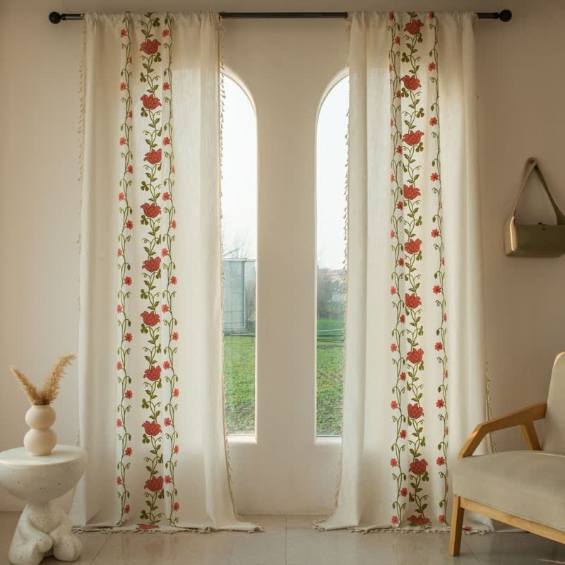 Ownkoti Rose Floral Vine Tassel Curtain - image 8