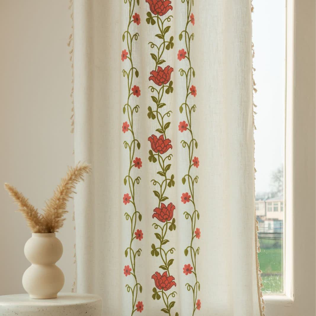 Ownkoti Rose Floral Vine Tassel Curtain - image 12