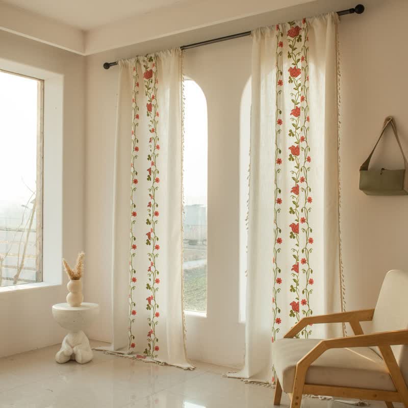Ownkoti Rose Floral Vine Tassel Curtain - image 9