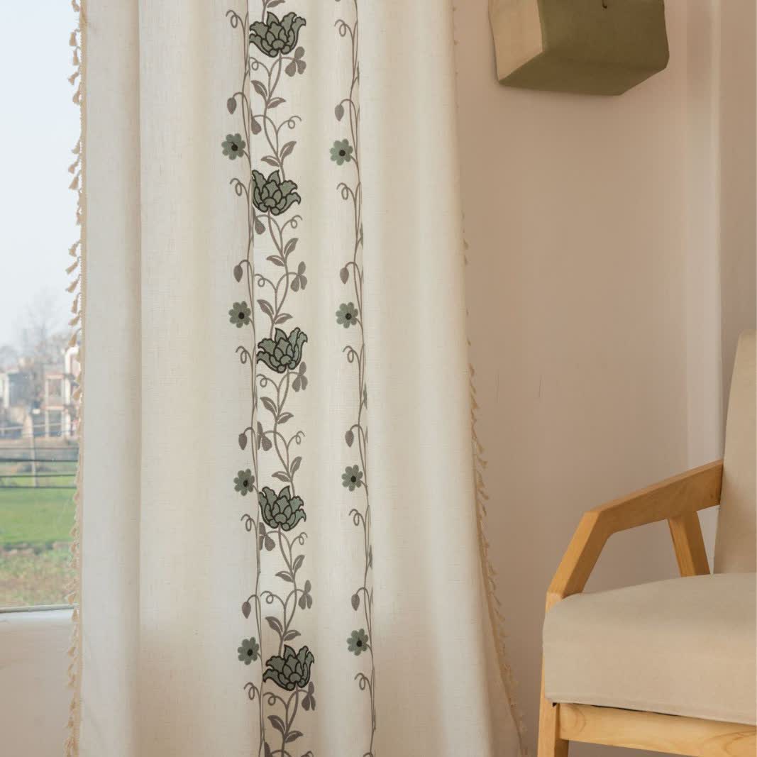 Ownkoti Rose Floral Vine Tassel Curtain - image 2