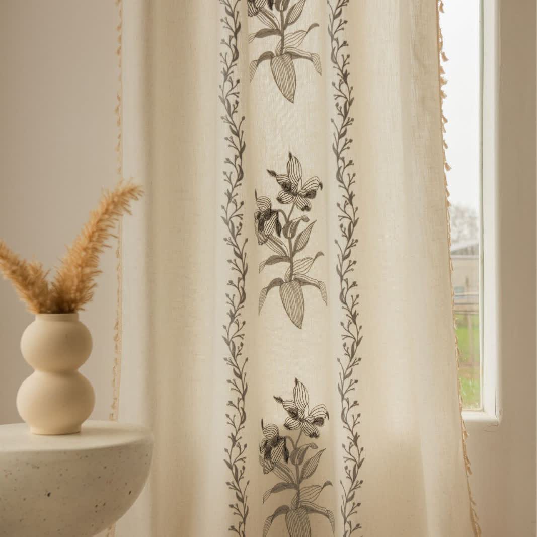 Ownkoti Lily Floral Light  Filtering Curtain with Tassels - image 2