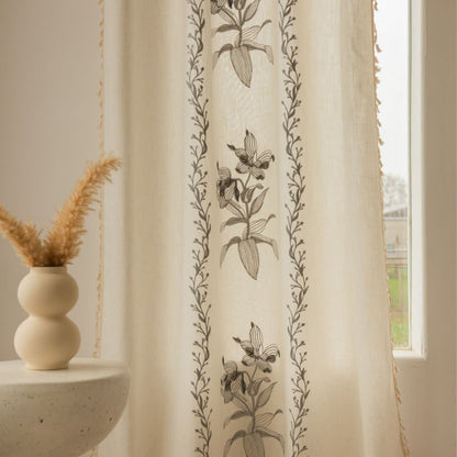 Ownkoti Lily Floral Light  Filtering Curtain with Tassels - image 2