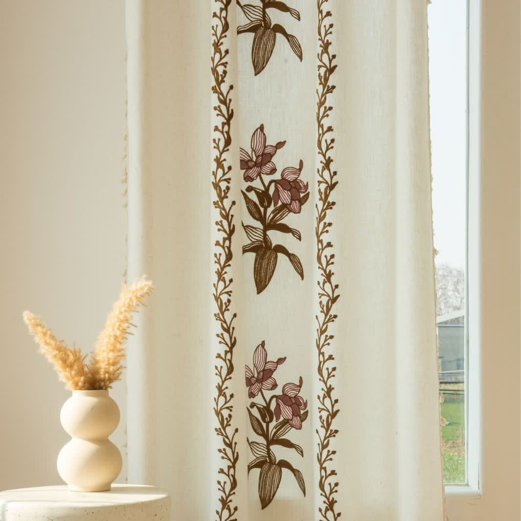 Ownkoti Lily Floral Light  Filtering Curtain with Tassels - image 7
