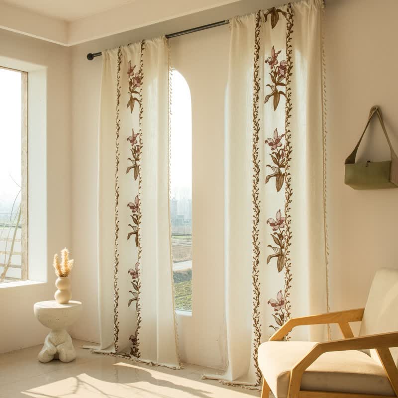 Ownkoti Lily Floral Light  Filtering Curtain with Tassels - image 6