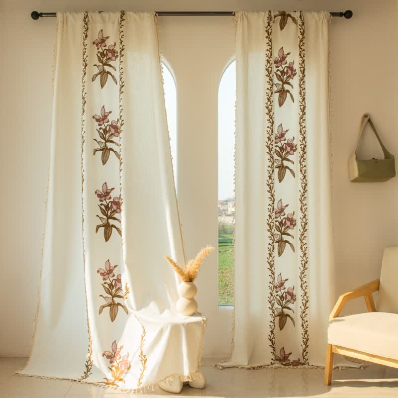 Ownkoti Lily Floral Light  Filtering Curtain with Tassels - image 5