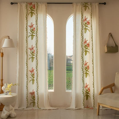 Ownkoti Lily Floral Light  Filtering Curtain with Tassels - Pink - Grommet - 59" x 110" - image 9