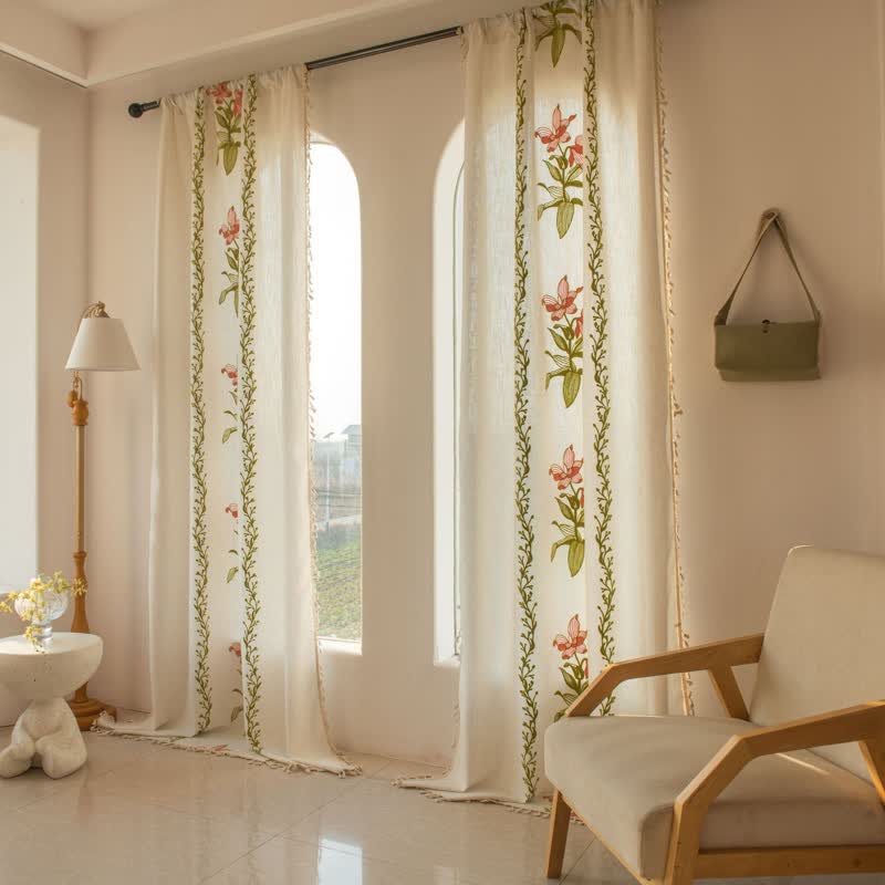 Ownkoti Lily Floral Light  Filtering Curtain with Tassels - image 10