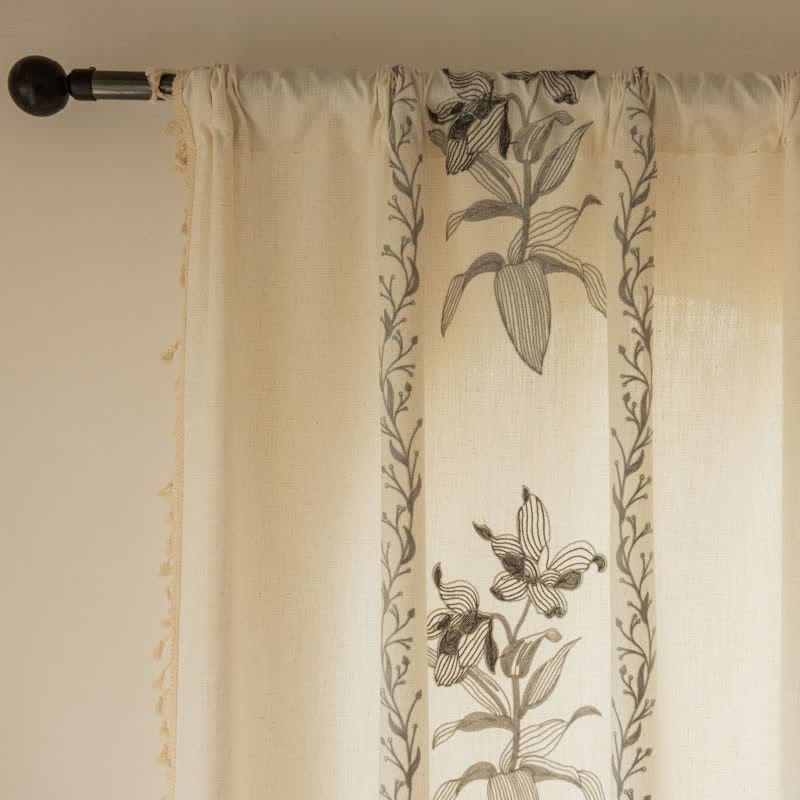 Ownkoti Lily Floral Light  Filtering Curtain with Tassels - image 3