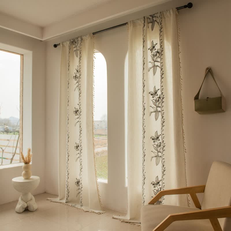 Ownkoti Lily Floral Light  Filtering Curtain with Tassels - image 1