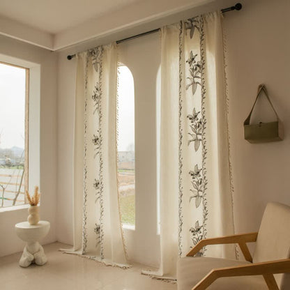 Ownkoti Lily Floral Light  Filtering Curtain with Tassels - image 1