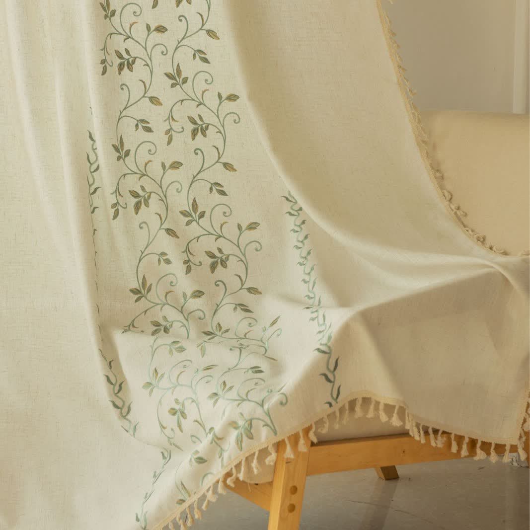 Ownkoti Botanical Floral Light Filtering Curtain with Tassels - image 3