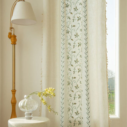 Ownkoti Botanical Floral Light Filtering Curtain with Tassels - image 2