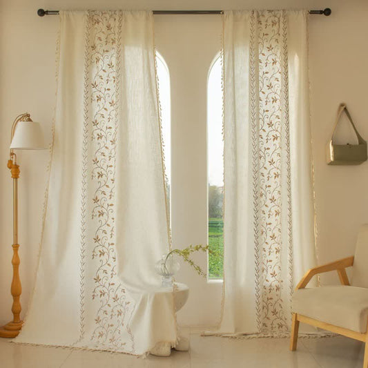 Ownkoti Botanical Floral Light Filtering Curtain with Tassels - Coffee - Grommet - 59" x 110" - image 0