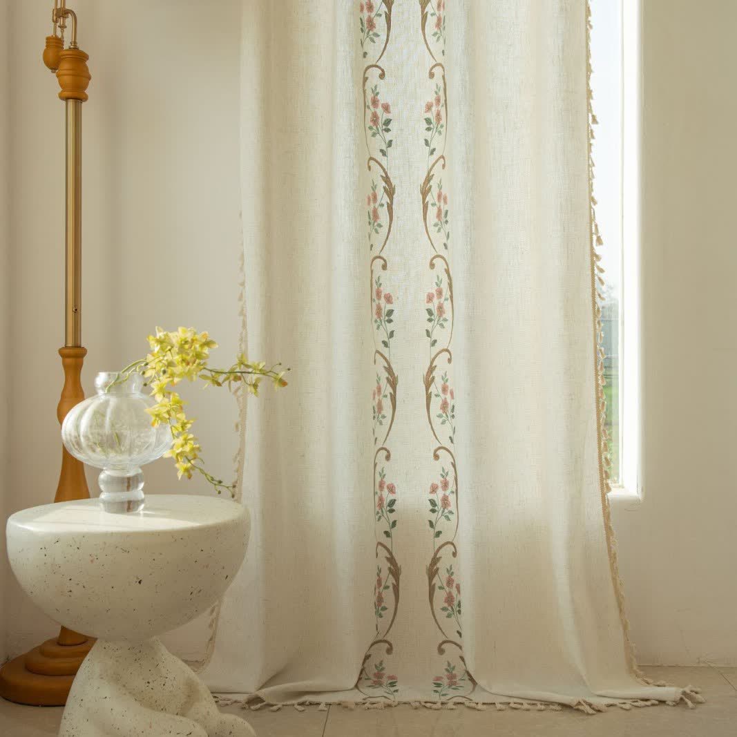 Ownkoti Orchid Floral Light Filtering Curtain with Tassels - image 3