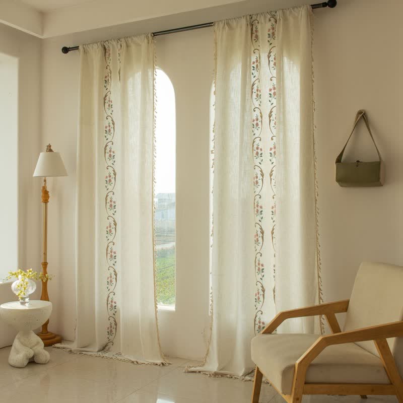 Ownkoti Orchid Floral Light Filtering Curtain with Tassels - image 2