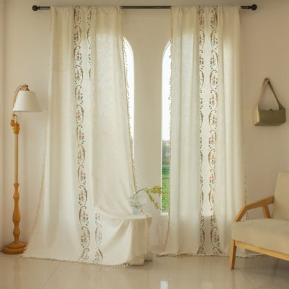 Ownkoti Orchid Floral Light Filtering Curtain with Tassels - Pink - Grommet - 55" x 110" - image 0