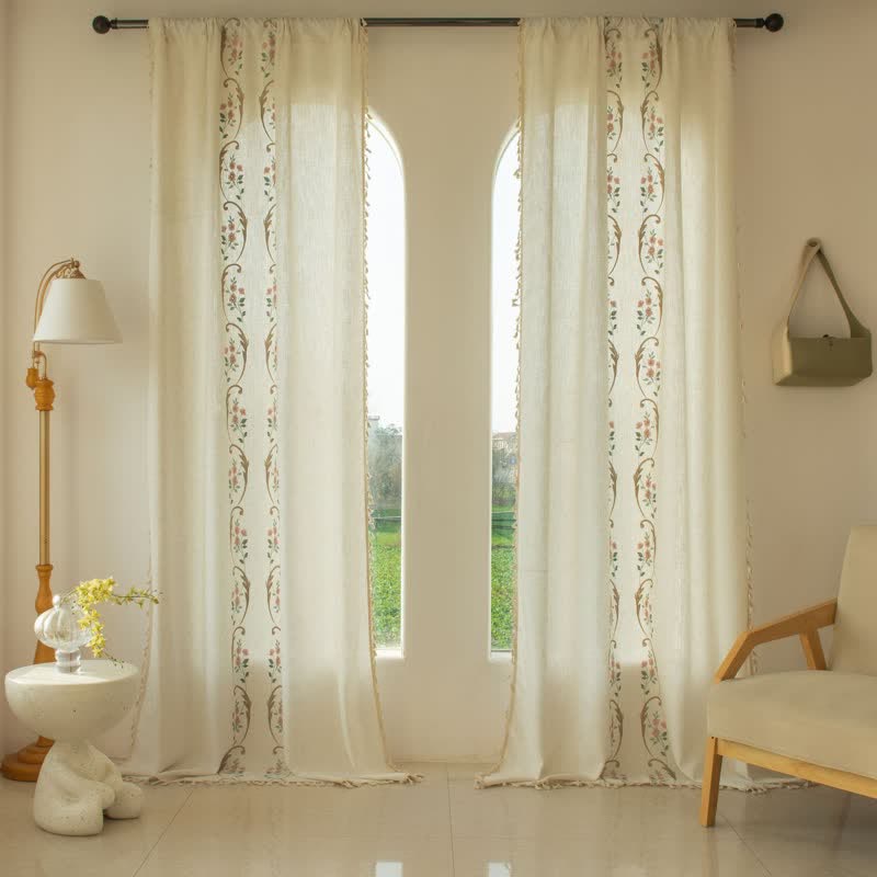 Ownkoti Orchid Floral Light Filtering Curtain with Tassels - image 1