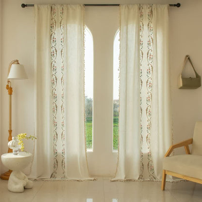 Ownkoti Orchid Floral Light Filtering Curtain with Tassels - image 1