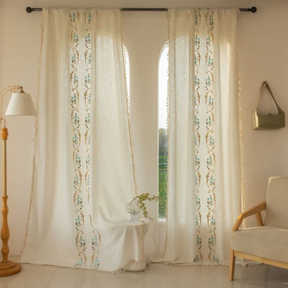 Ownkoti Orchid Floral Light Filtering Curtain with Tassels - Green - Grommet - 59" x 110" - image 6