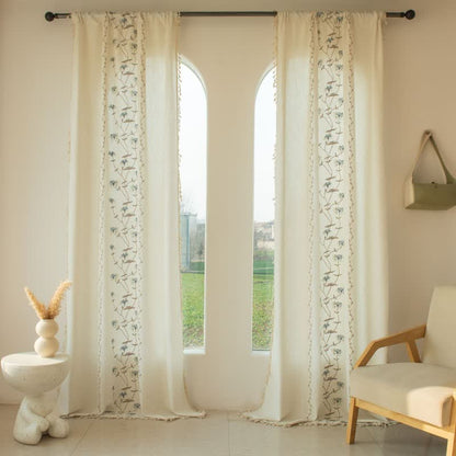 Ownkoti Red Spider Lily Curtain with Tassels - Blue - Grommet - 59" x 110" - image 5