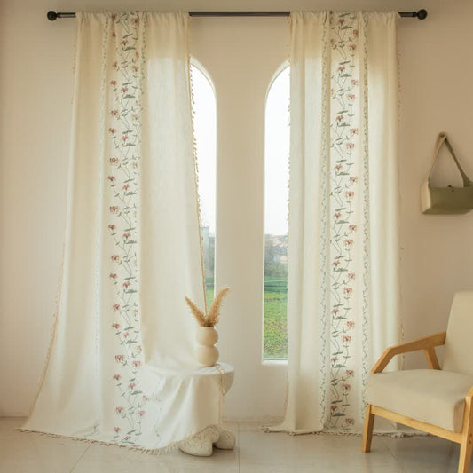 Ownkoti Red Spider Lily Curtain with Tassels - Pink - Grommet - 59" x 110" - image 0