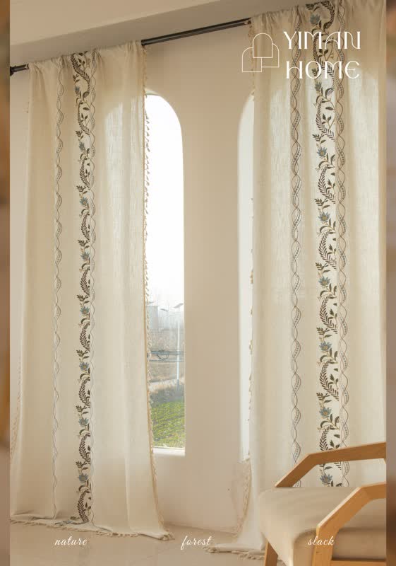 Ownkoti Spiral Leaf Floral Curtain with Tassels - image 3