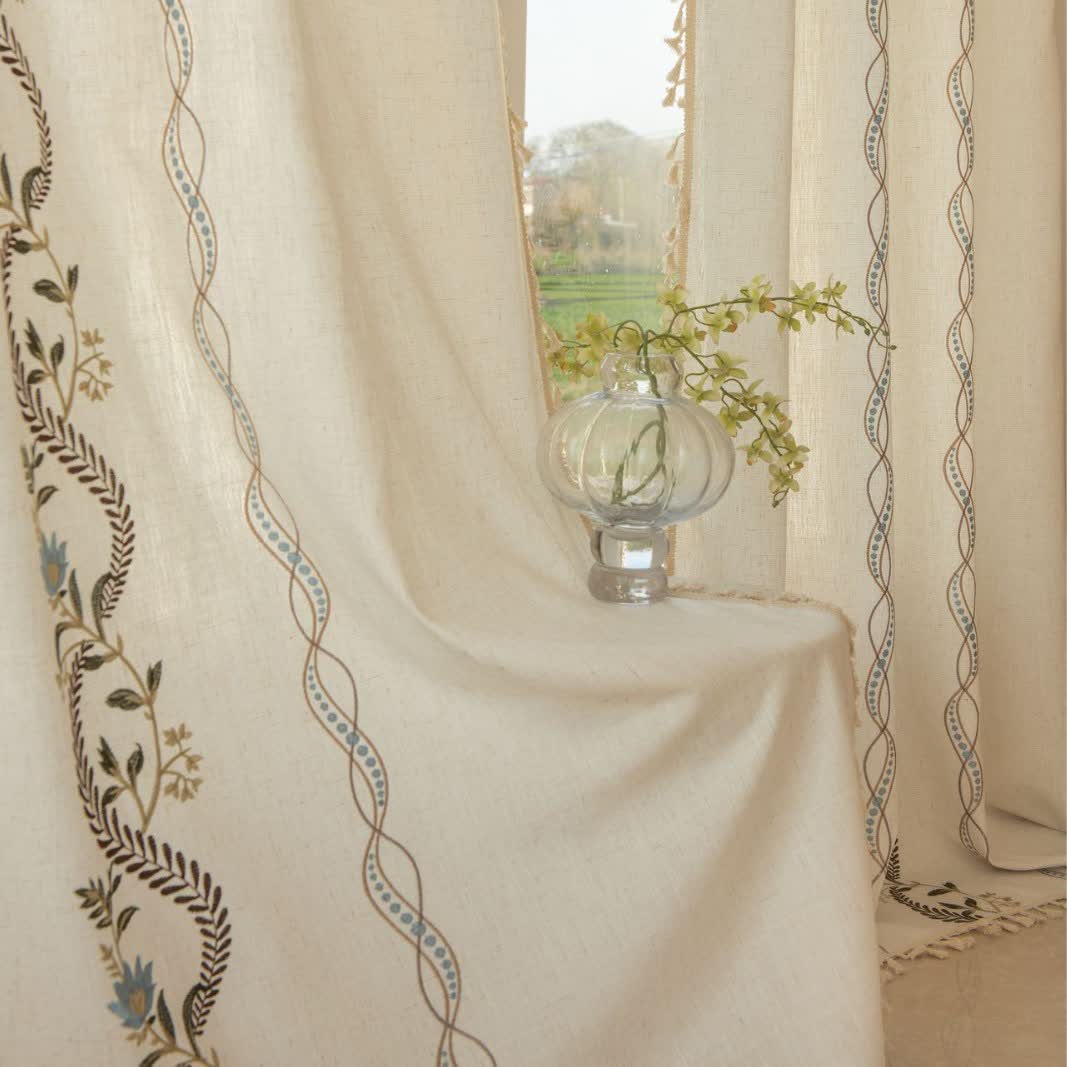 Ownkoti Spiral Leaf Floral Curtain with Tassels - image 4