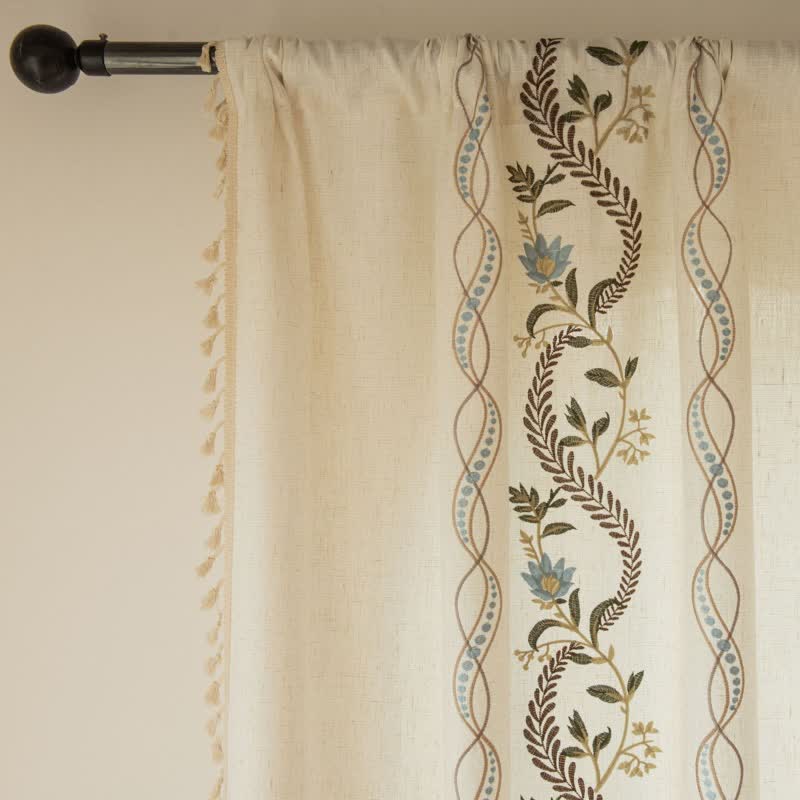 Ownkoti Spiral Leaf Floral Curtain with Tassels - image 6