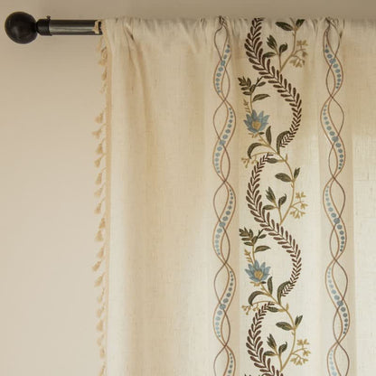 Ownkoti Spiral Leaf Floral Curtain with Tassels - image 6