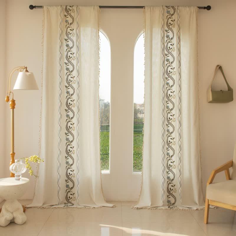 Ownkoti Spiral Leaf Floral Curtain with Tassels - image 1