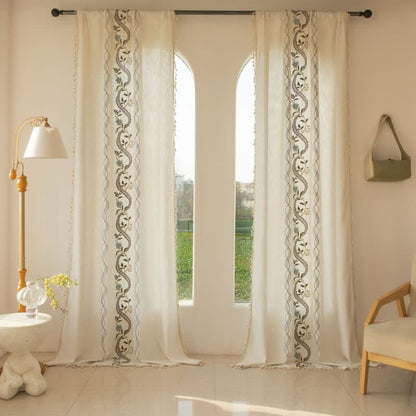 Ownkoti Spiral Leaf Floral Curtain with Tassels - image 1
