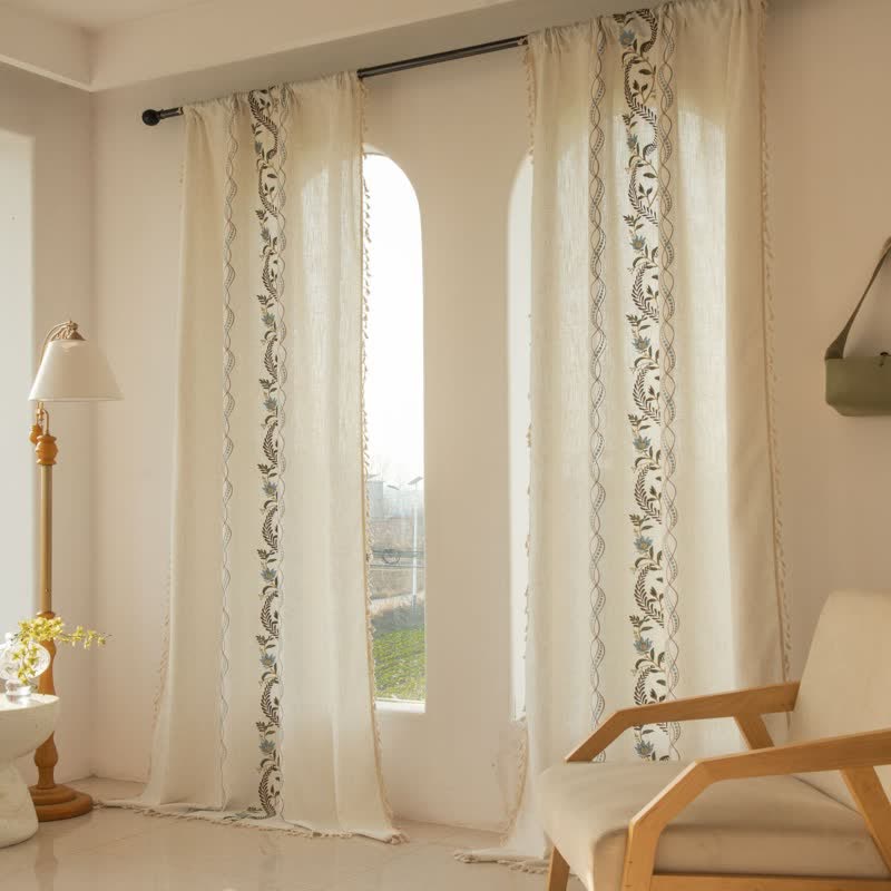 Ownkoti Spiral Leaf Floral Curtain with Tassels - image 2