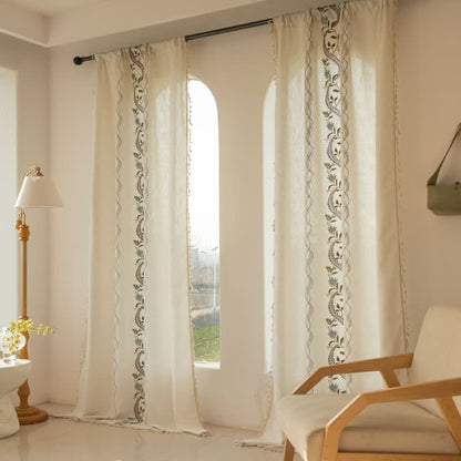 Ownkoti Spiral Leaf Floral Curtain with Tassels - image 2
