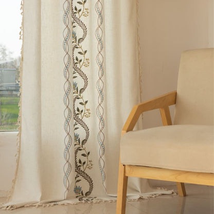 Ownkoti Spiral Leaf Floral Curtain with Tassels - image 5