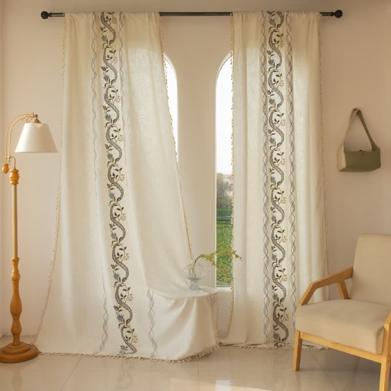 Ownkoti Spiral Leaf Floral Curtain with Tassels - Coffee - Grommet - 59" x 110" - image 0