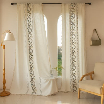 Ownkoti Spiral Leaf Floral Curtain with Tassels - Coffee - Grommet - 59" x 110" - image 0