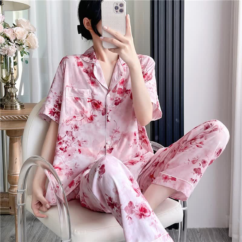 Ownkoti Pink Watercolor Floral Silky Loungewear Set - image 2