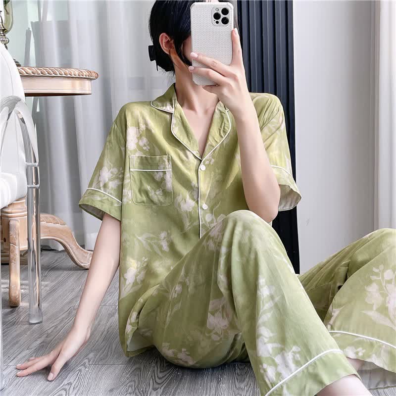 Ownkoti Elegant Green Floral Silky Loungewear Set - image 3