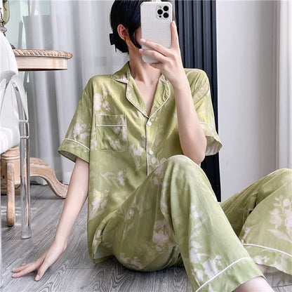 Ownkoti Elegant Green Floral Silky Loungewear Set - image 3