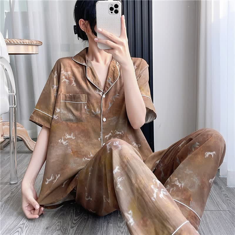Ownkoti Brown Horse Silky Loungewear Set - image 3