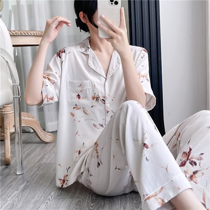 Ownkoti Artistic Style Floral Silky Loungewear Set - image 2