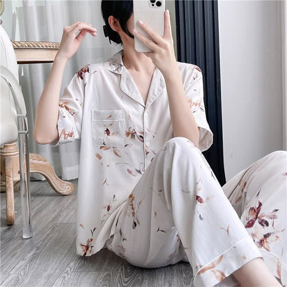 Ownkoti Artistic Style Floral Silky Loungewear Set - image 2