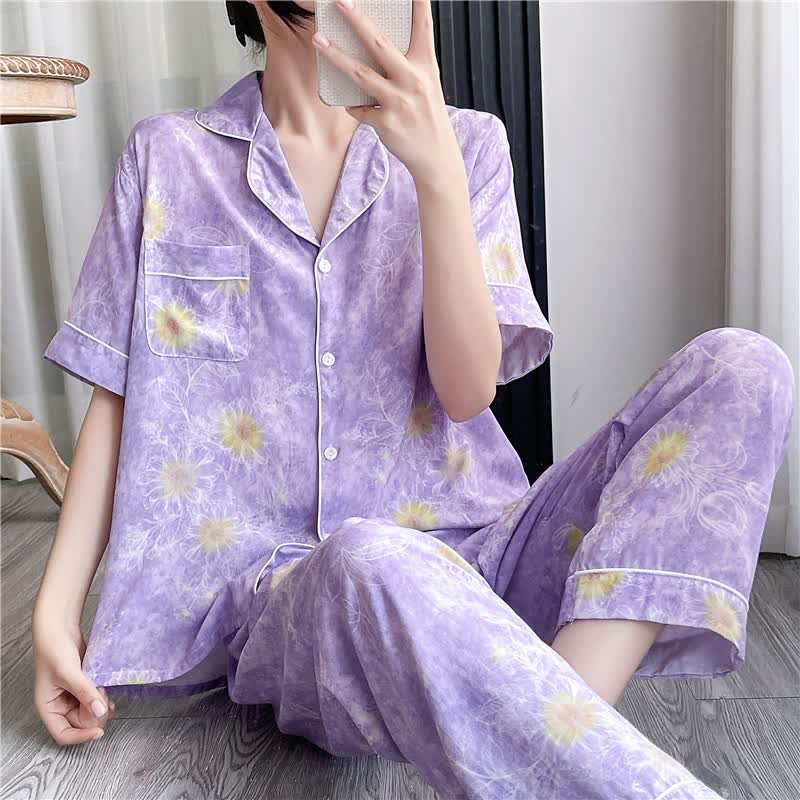 Ownkoti Artistic Style Sunflower Silky Loungewear Set - image 2