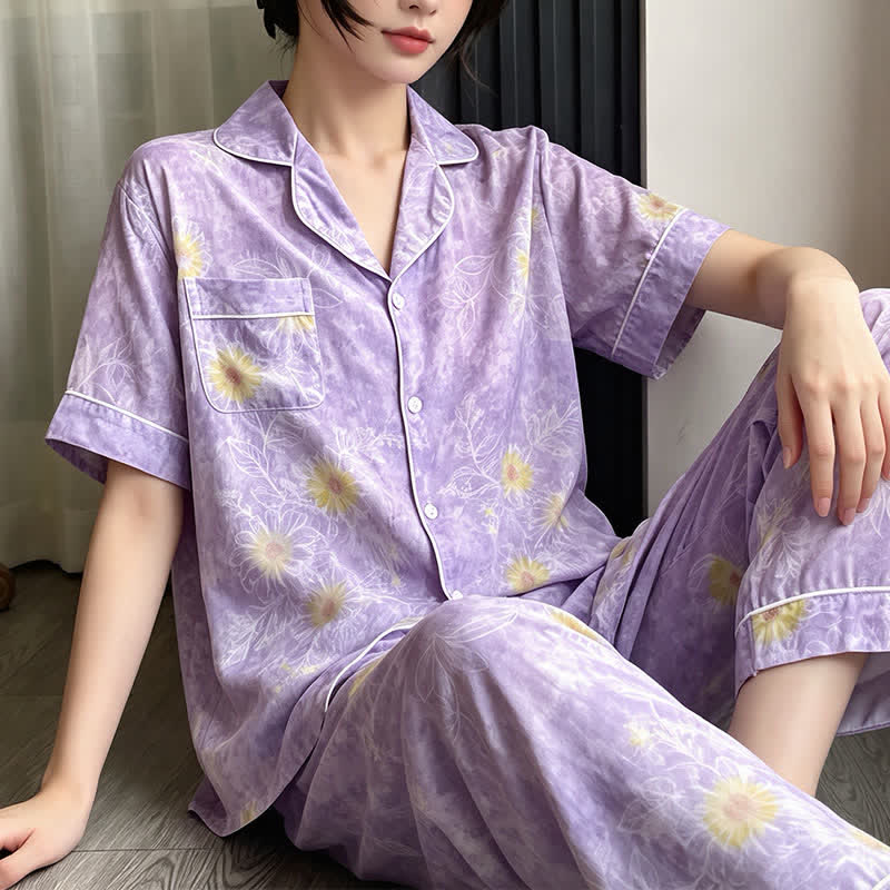 Ownkoti Artistic Style Sunflower Silky Loungewear Set - image 3